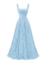 Vestido de formatura Miao Duo, longo, lantejoulas, alça espaguete, azul claro Vestido de formatura Miao Duo, longo, lantejoulas, alça espaguete, azul claro