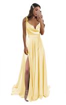 Vestido de formatura Monvelli Yellow Satin Spaghetti Strap Size Vestido de formatura Monvelli Yellow Satin Spaghetti Strap Size