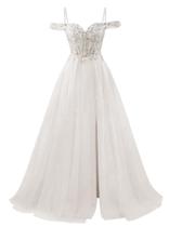 Vestido de formatura WWOM 2026 Off Shoulder, tule, renda, frisado, branco