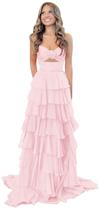 Vestido de formatura Yuxin Pink Long Ball Gown 2025 3D Floral Chiffon
