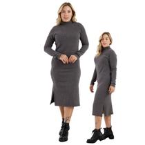 Vestido de Frio Longo Tricot Jacquard Manga Longa e Gola Alta 3125A