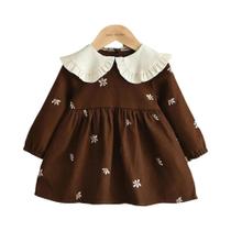Vestido De Gola Com Manga Comprida E Flores Bordadas Para Meninas, Roupas Para Bebês De 0 a 3 Anos Vestido De Gola Com Manga Comprida E Flores Bordadas Para Meninas, Roupas Para Bebês De 0 a 3 Anos