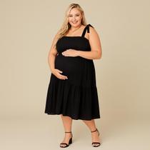 Vestido De Grávida Gestante Modelo Midi Plus Size Com Alça Ajustável