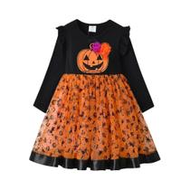 Vestido de Halloween Infantil para Meninas - Fantasia de Abóbora, Bruxa, Morcego ou Princesa