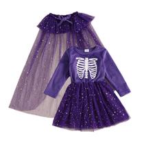 Vestido de Halloween Licupiee Baby Girls Skeleton com capa 5-6Y