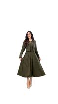 Vestido de Inverno com Casaco em Veludo Moda Evangelica Cor:VerdeTamanho:P