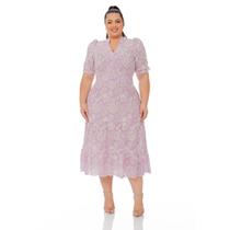 Vestido De Laise Midi Plus Size Saia Com Babado Luxo G1 G2