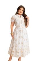 Vestido de Lese Bordado Midi Moda Evangelica Cor:OffwhiteTamanho:P
