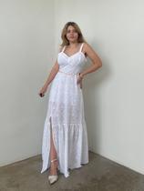 Vestido de Lese com Decote de Coração e Fenda Lateral Lilian
