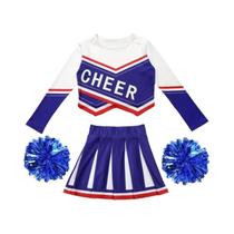 Vestido De Líder De Torcida Para Meninas De 3 a 12 Anos, Camiseta Com Estampa De Letras Azul E Vestido De Líder De Torcida Para Meninas De 3 a 12 Anos, Camiseta Com Estampa De Letras Azul E