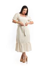 Vestido De Linho Midi Com Mangas Bufante Tecido Premium