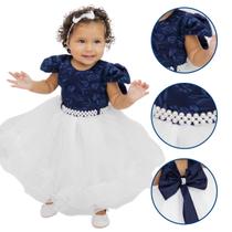 Vestido de Luxo Mari Azul e Branco para Bebê Menina