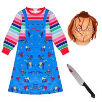 Vestido de macacão azul de Halloween Costume XKEJKNY Chucky Kids 100 cm Vestido de macacão azul de Halloween Costume XKEJKNY Chucky Kids 100 cm