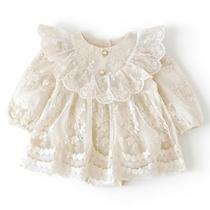 Vestido de macacão Twinklesweetie Baby Girl de renda bege de 6 a 12 meses Vestido de macacão Twinklesweetie Baby Girl de renda bege de 6 a 12 meses