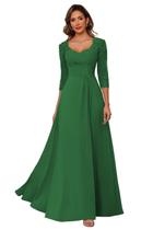 Vestido de Mãe da Noiva AUSPORY - Apliques de Renda e Chiffon Verde