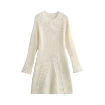 Vestido De Malha Canelada Feminina De Manga Longa Ajustado Outono Inverno Temperamento