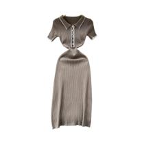 Vestido De Malha Colorido Para Mulheres, Manga Curta, Botões, Bodycon, Wrap REALEFT 2024