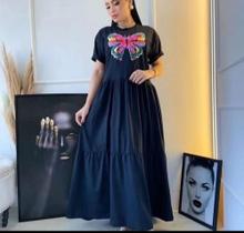 Vestido de malha, cor preto tamanho único