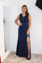 Vestido de malha cor única (azul marinho) tamanho