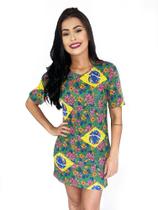 Vestido de Malha Estampado Brasil Copa Bandeira Seleção Brasileira Verde Amarelo Azul Branco