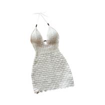 Vestido De Malha Gradiente Com Decote V Vazado, Contas De Madeira E Alças Para Férias - Ajuste Slim Vestido De Malha Gradiente Com Decote V Vazado, Contas De Madeira E Alças Para Férias - Ajuste Slim