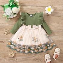 Vestido de Malha para Bebê Menina - Manga Comprida, Patchwork Floral e Detalhe Plissado (Primavera/Outono) Vestido de Malha para Bebê Menina - Manga Comprida, Patchwork Floral e Detalhe Plissado (Primavera/Outono)
