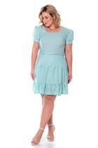 Vestido de Malha Vichy e Recortes Franzidos - Hadaza