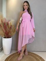 Vestido de manga assimétrica com cinto feminino -Tamanho M