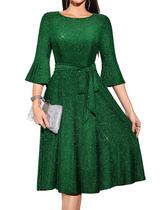 Vestido de manga comprida de Natal verde com lantejoulas HomeRain para mulheres Vestido de manga comprida de Natal verde com lantejoulas HomeRain para mulheres