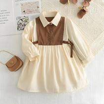 Vestido De Manga Longa Com Botões E Cores Em Bloco Para Meninas De 3 a 7 Anos, Roupas Casuais De Vestido De Manga Longa Com Botões E Cores Em Bloco Para Meninas De 3 a 7 Anos, Roupas Casuais De