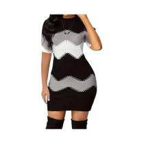 Vestido De Manga Longa Com Estampa Listrada Em Bloco De Cores plus Size Para Mulheres Preto Casual Vestido De Manga Longa Com Estampa Listrada Em Bloco De Cores plus Size Para Mulheres Preto Casual