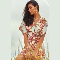 Vestido de manga tecido natural basic