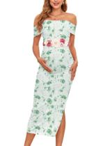 Vestido de maternidade AISWI Mesh Off Shoulder Ruched Bodycon Green Vestido de maternidade AISWI Mesh Off Shoulder Ruched Bodycon Green