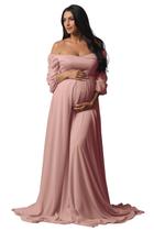 Vestido de maternidade Fivsole Flowy Chiffon Dusty Pink de manga comprida