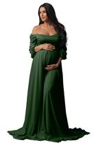 Vestido de maternidade Fivsole Flowy Chiffon Verde Esmeralda Longo