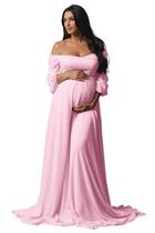 Vestido de maternidade Fivsole Plus Size em chiffon rosa para sessão de fotos