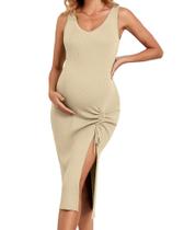 Vestido de maternidade V FOR CITY sem mangas em malha Bodycon Apricot