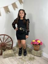 Vestido de Menina infantil manga longa tule modinha mini diva lançamento Inverno Vestido de Menina infantil manga longa tule modinha mini diva lançamento Inverno