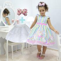 Vestido de Menina Unicórnio + Laço de cabelo + Saia de Armação Vestido de Menina Unicórnio + Laço de cabelo + Saia de Armação