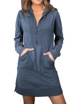 Vestido de moletom AlvaQ feminino, outono de 2024, decote em V, azul, grande