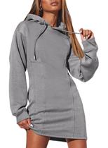 Vestido de moletom com capuz AlvaQ Fall para mulheres cinza tamanho L