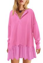 Vestido de moletom feminino LAMISSCHE, de tamanho grande, com decote em V, rosa choque Vestido de moletom feminino LAMISSCHE, de tamanho grande, com decote em V, rosa choque
