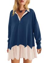 Vestido de moletom LAMISSCHE Oversize com decote em V e manga comprida