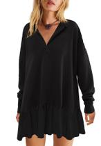 Vestido de moletom LAMISSCHE Oversize de manga comprida com decote em V feminino