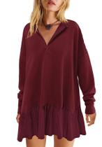 Vestido de moletom LAMISSCHE Oversize de manga comprida com decote em V Vestido de moletom LAMISSCHE Oversize de manga comprida com decote em V