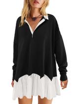 Vestido de moletom LAMISSCHE Oversize de manga comprida com decote em V Vestido de moletom LAMISSCHE Oversize de manga comprida com decote em V