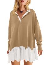 Vestido de moletom LAMISSCHE Oversize de manga comprida com decote em V Vestido de moletom LAMISSCHE Oversize de manga comprida com decote em V