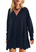 Vestido de moletom LAMISSCHE Oversize, manga comprida, decote em V, azul marinho Vestido de moletom LAMISSCHE Oversize, manga comprida, decote em V, azul marinho