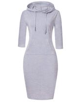 Vestido de moletom MISSKY Pocket com capuz, manga 3/4, feminino, cinza, 2GG