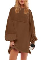 Vestido de moletom Panadila Oversize com gola redonda feminina e café